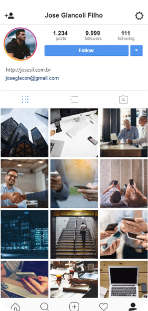 Links interativos para acessar redes sociais e outros aplicativos.